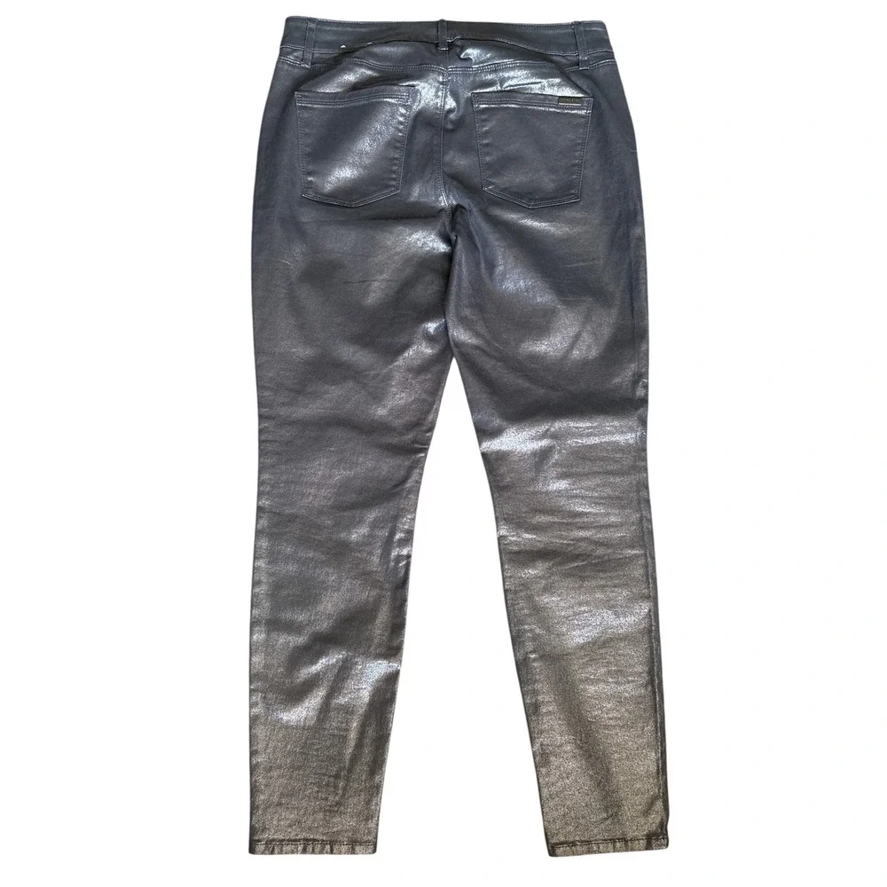 White House Black Market Skinny Ankle Mid Rise Coated Pewter Jeans, Size 6 - Picture 4 of 7